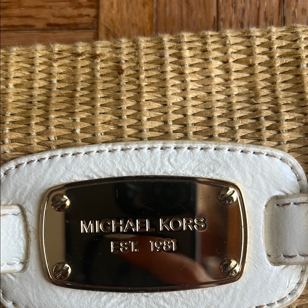 MICHAEL KORS Panama Straw White Leather Straw Woven Clutch Shoulder Y2K Purse - Picture 2 of 7